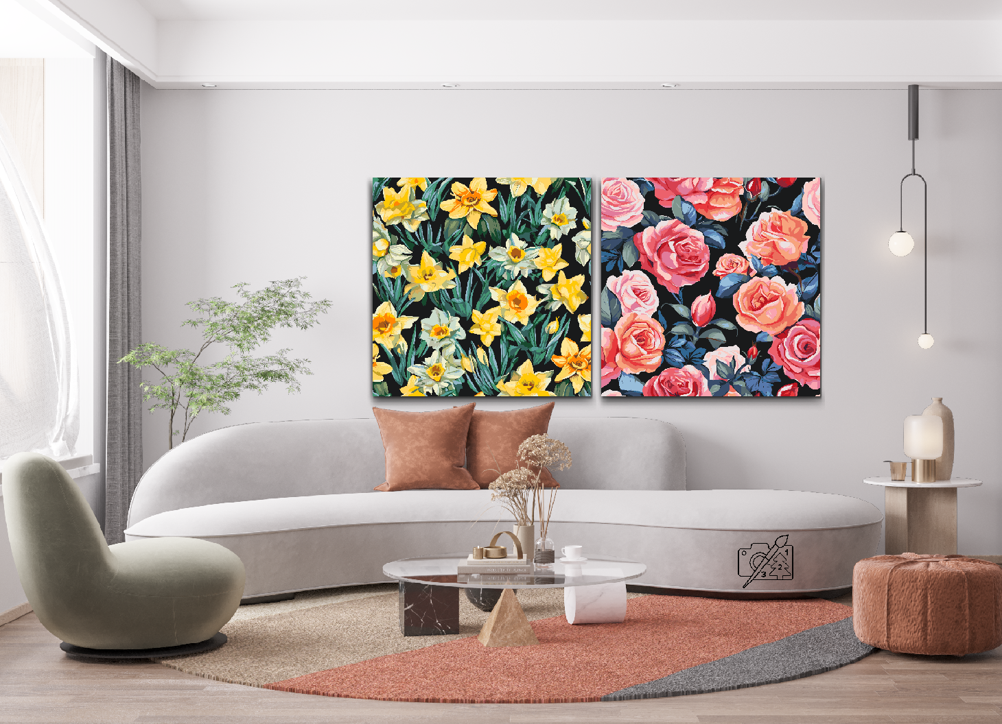 Paint by number - Blomsterbaggrund (sæt af 2)