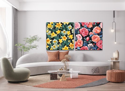 Paint by number - Blomsterbaggrund (sæt af 2)