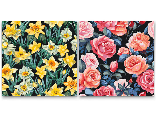 Paint by number - Blomsterbaggrund (sæt af 2)