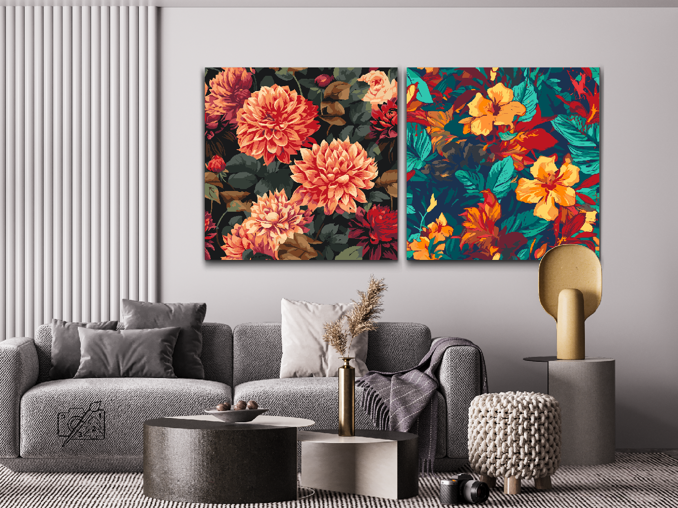 Paint by number - Blomsterbaggrund 2 (sæt af 2)