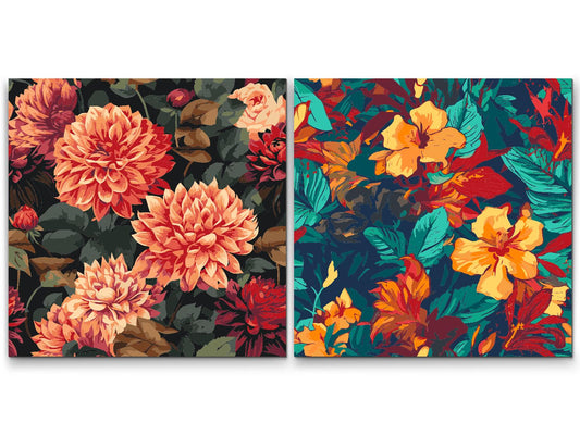 Paint by number - Blomsterbaggrund 2 (sæt af 2)