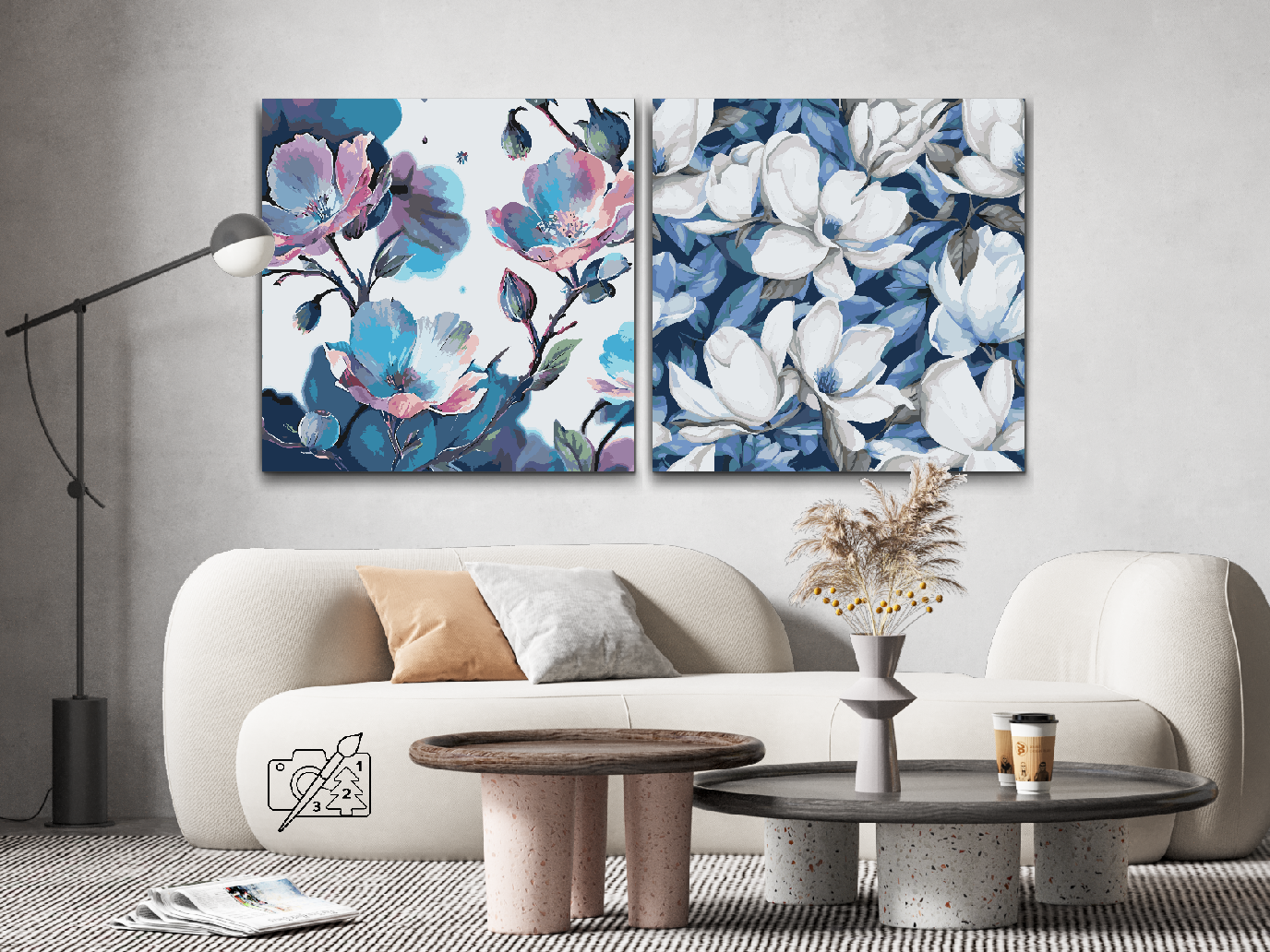 Paint by number - Blomsterbaggrund 3 (sæt af 2)