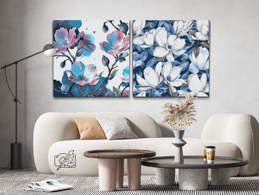 Paint by number - Blomsterbaggrund 3 (sæt af 2)