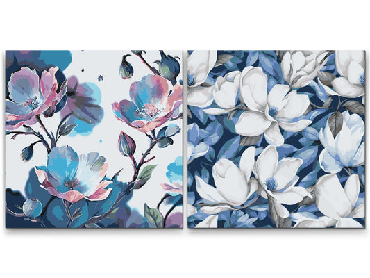 Paint by number - Blomsterbaggrund 3 (sæt af 2)