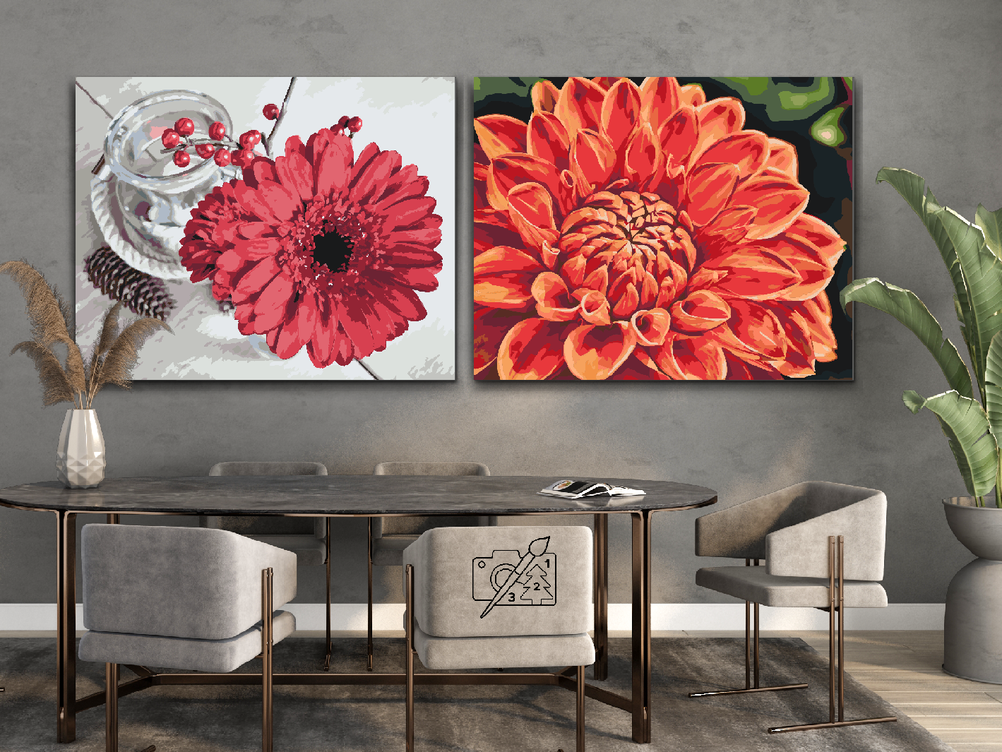 Paint by number - Røde blomster (sæt af 2)