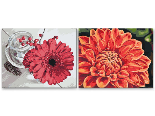 Paint by number - Røde blomster (sæt af 2)