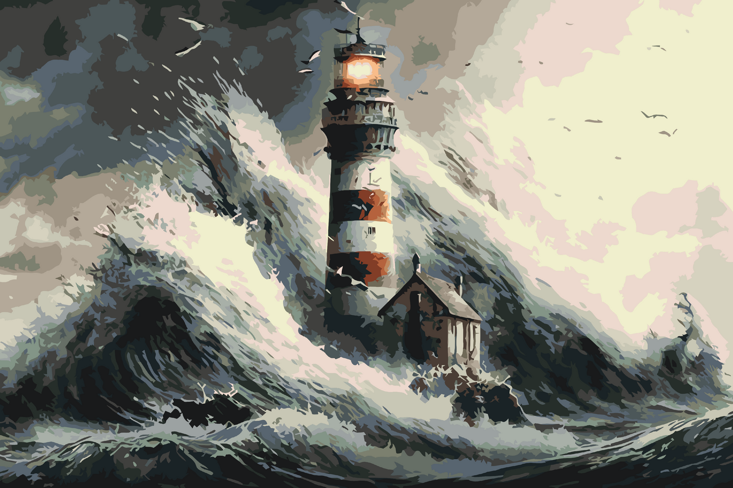 Paint by number - Fyrtårn i en storm
