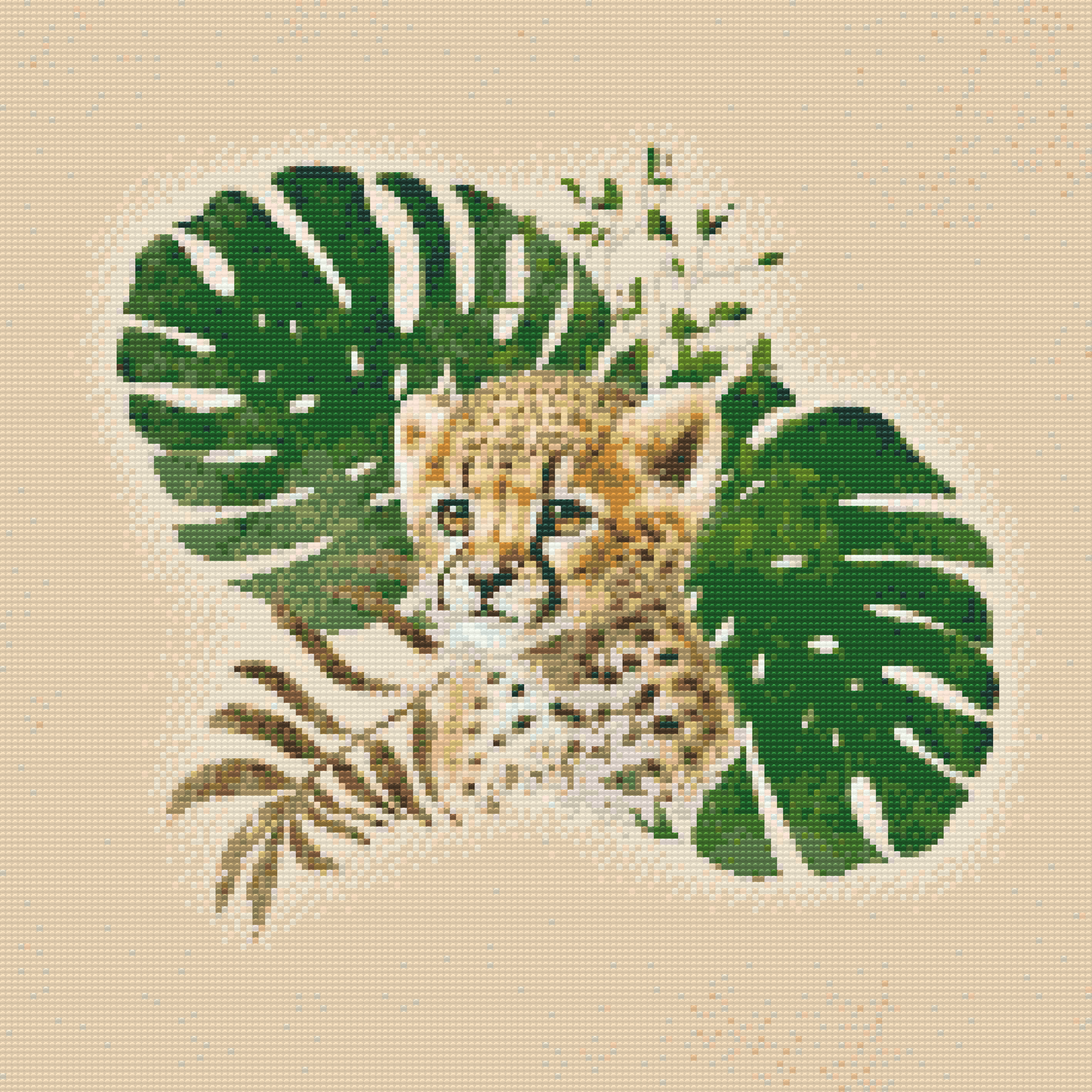 Diamond Paint - Leopardungen og monsteraplanten