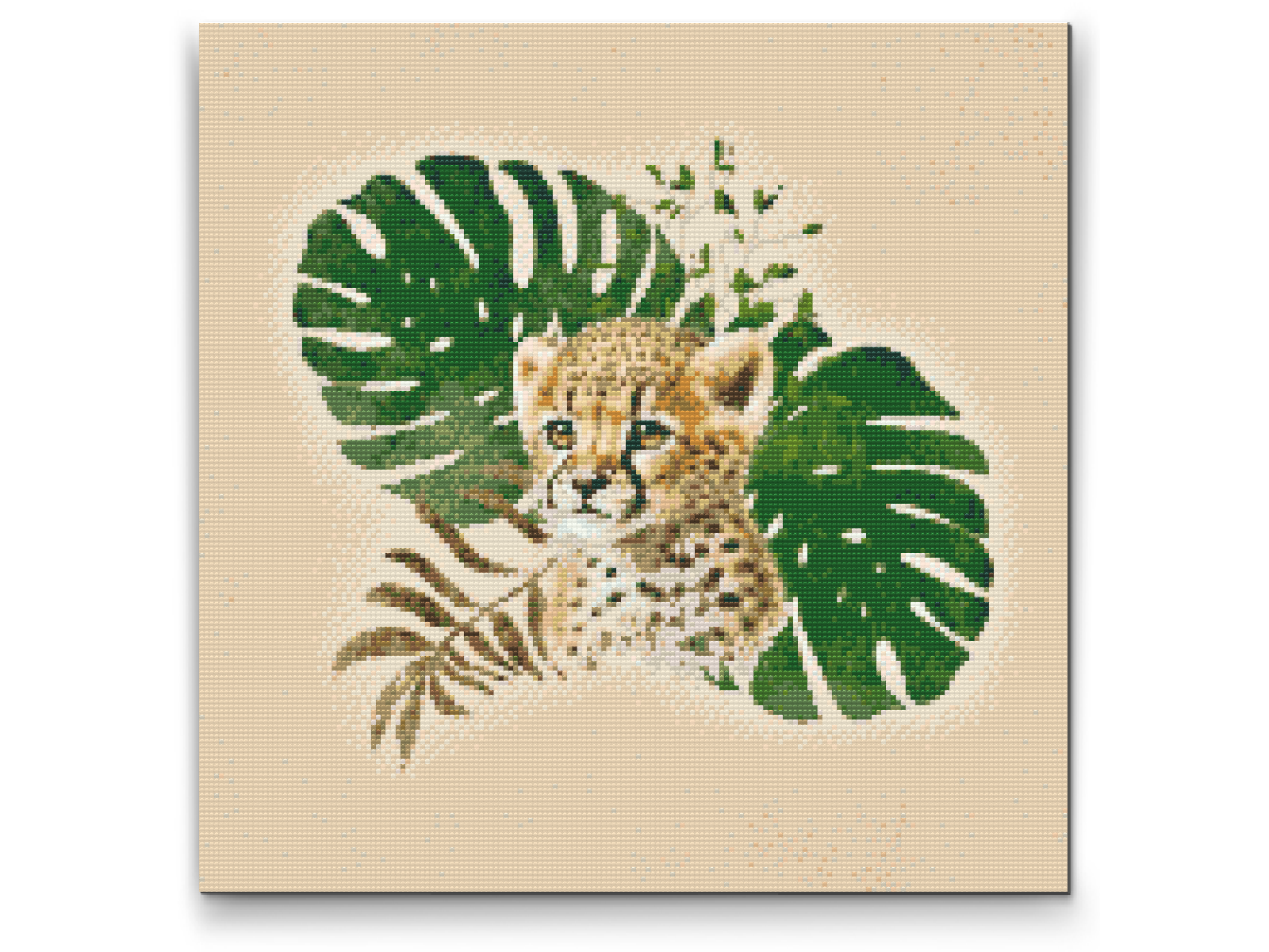 Diamond Paint - Leopardungen og monsteraplanten