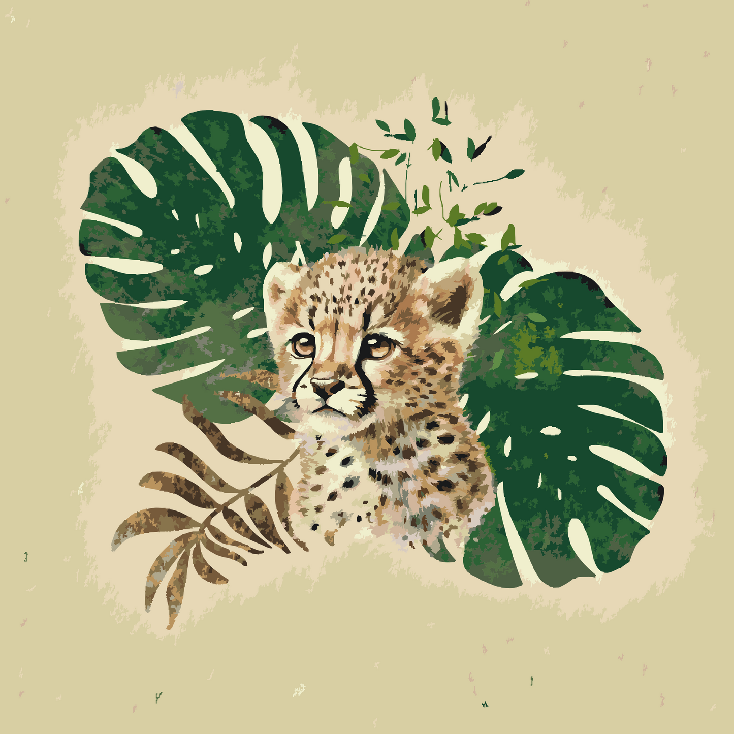 Paint by number - Leopardungen og monsteraplanten