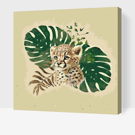 Paint by number - Leopardungen og monsteraplanten
