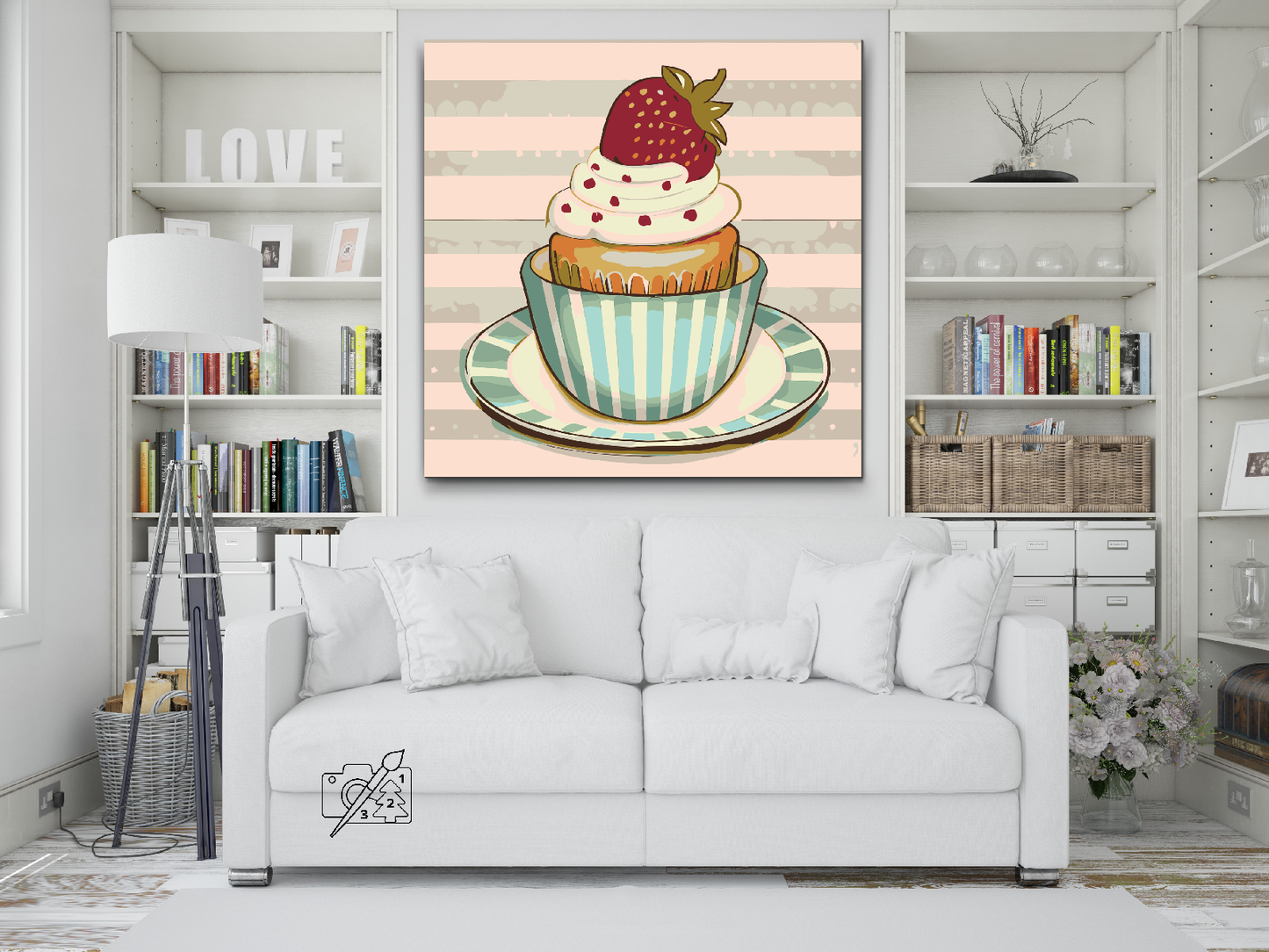 Paint by number - Jordbær-cupcake