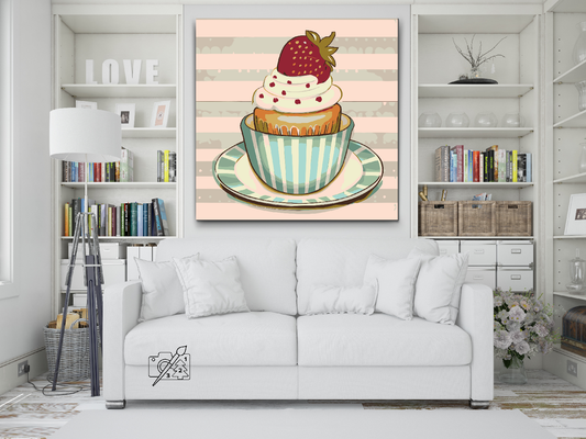 Paint by number - Jordbær-cupcake