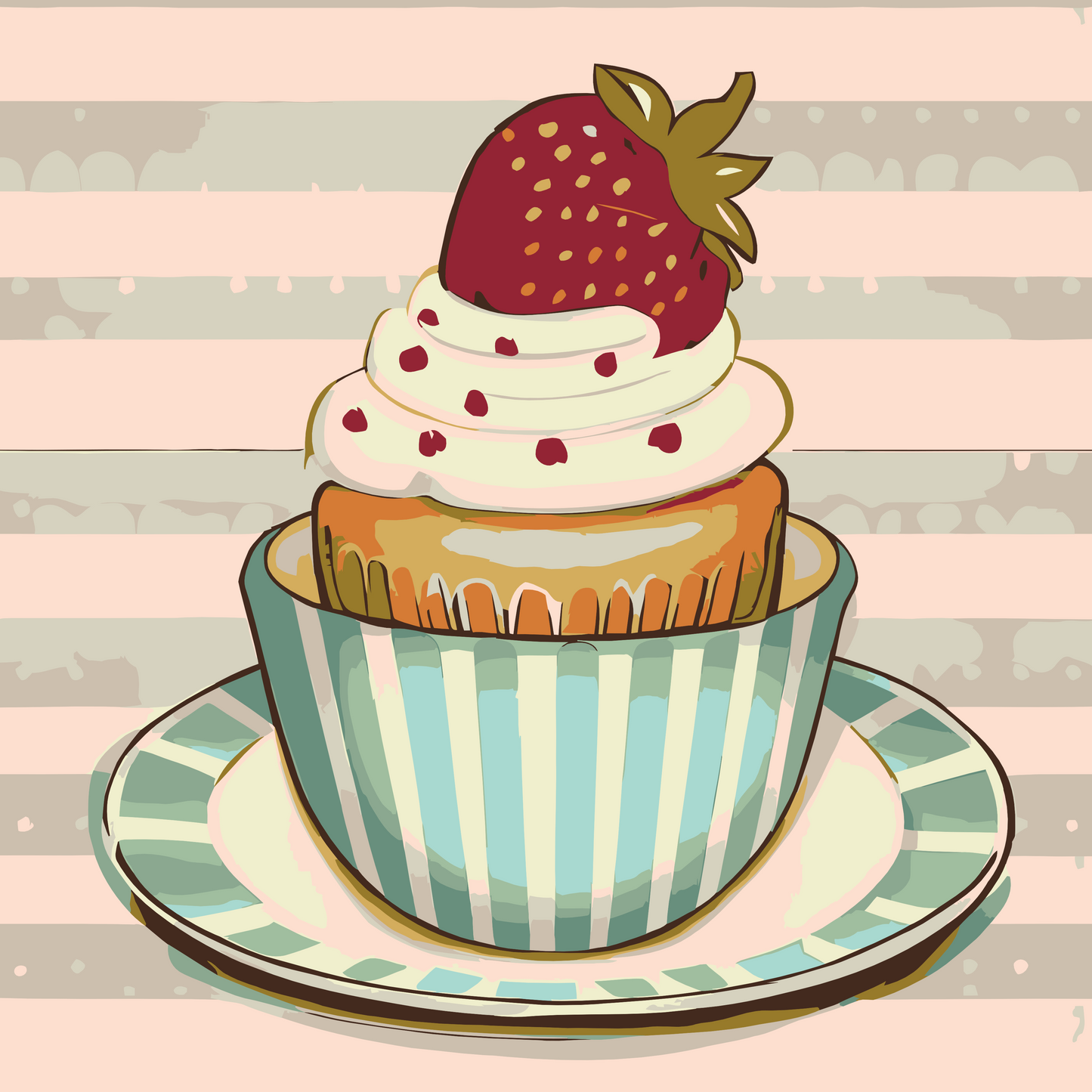 Paint by number - Jordbær-cupcake