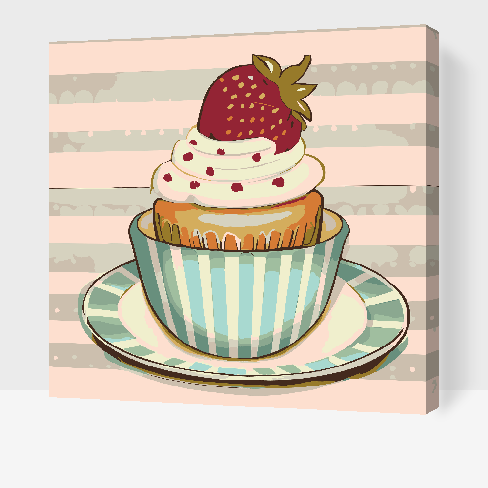 Paint by number - Jordbær-cupcake