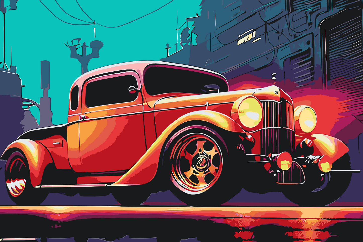 Paint by number - Rød veteranbil