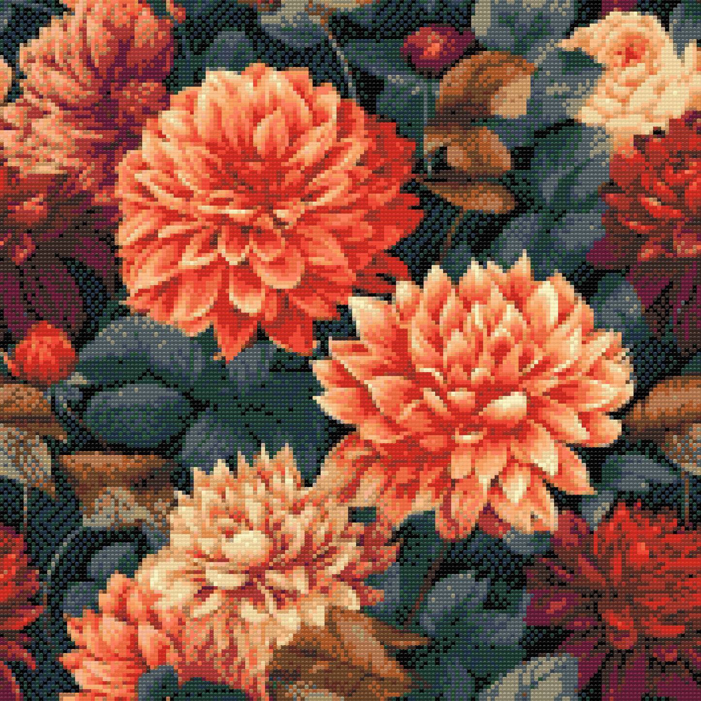 Diamond Paint - Blomsterbaggrund - dahliaer