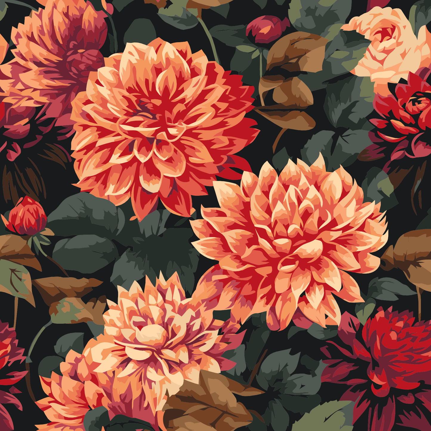 Paint by number - Blomsterbaggrund - dahliaer