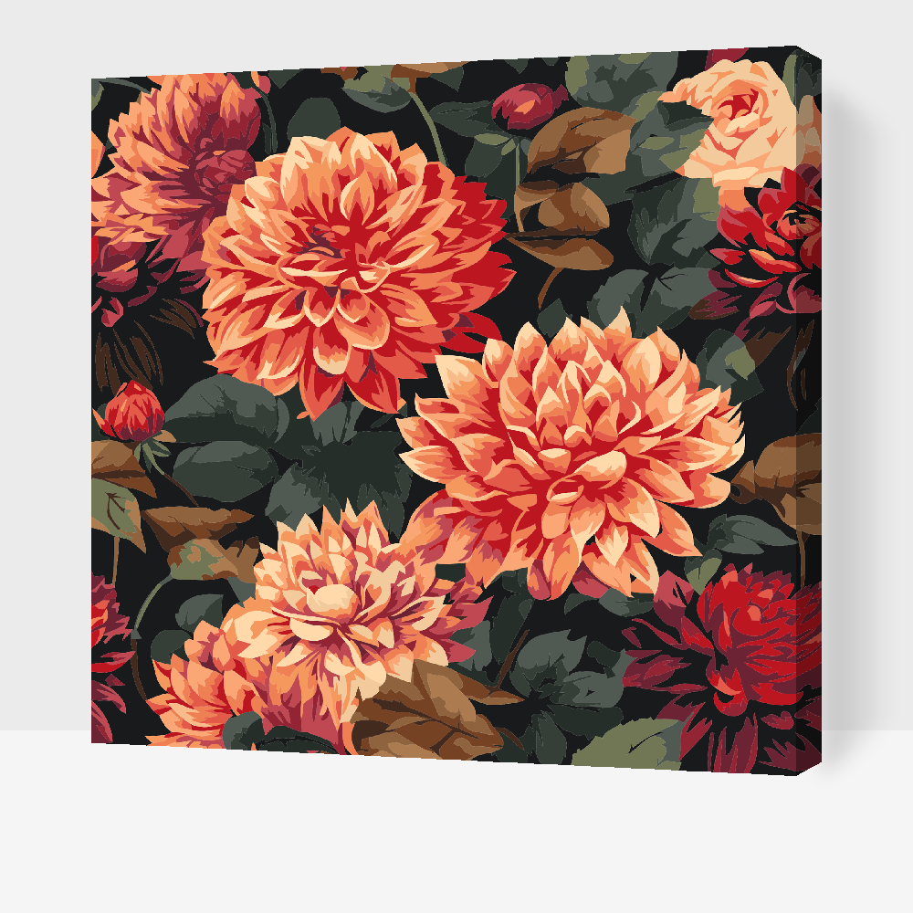 Paint by number - Blomsterbaggrund - dahliaer