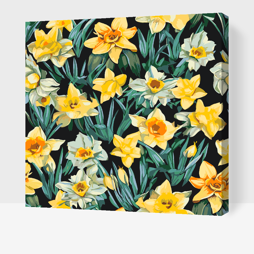 Paint by number - Blomsterbaggrund - påskeliljer