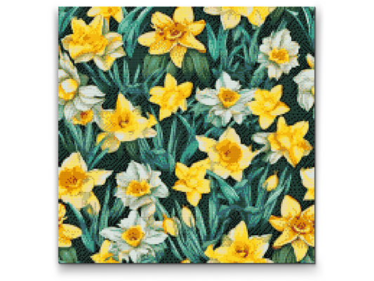 Diamond Paint - Blomsterbaggrund - påskeliljer