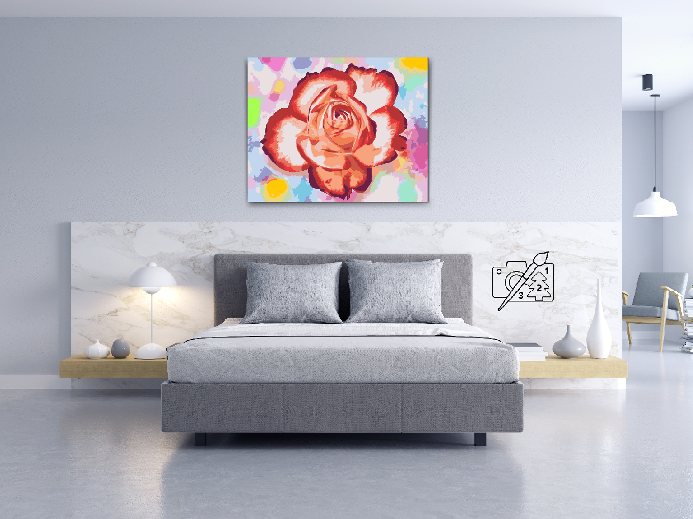 Paint by number - Rose på en farverig baggrund