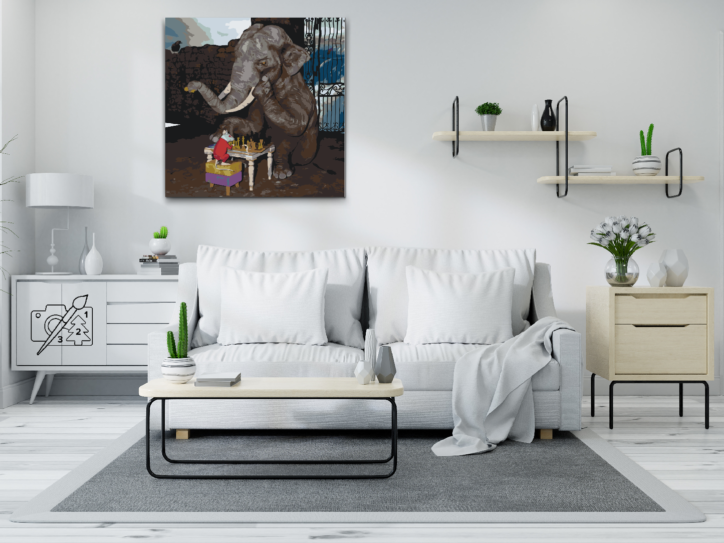 Paint by number - Elefant og Mus spiller skak