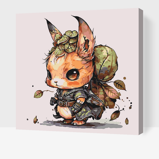 Paint by number - Hare med rygsæk af blade