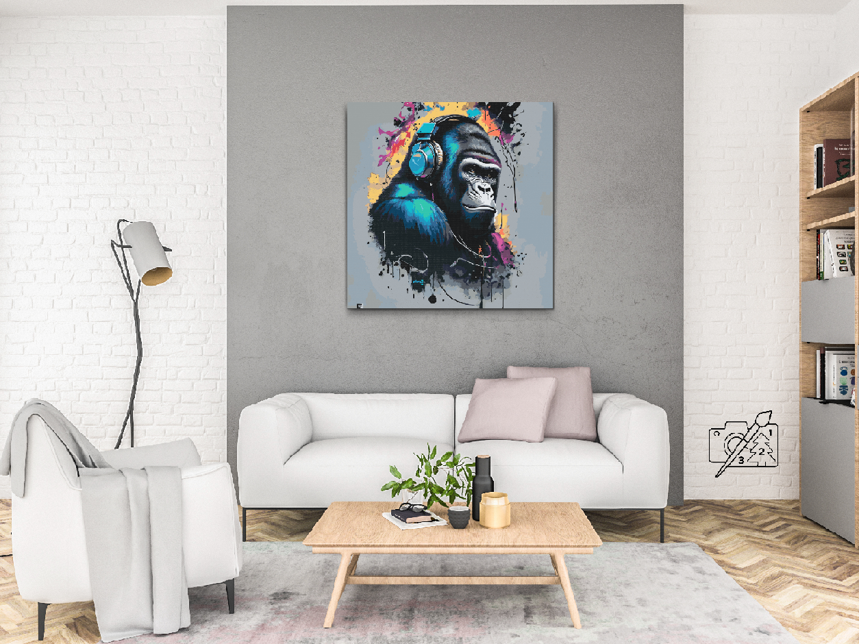Paint by number - Gorilla med hovedtelefoner