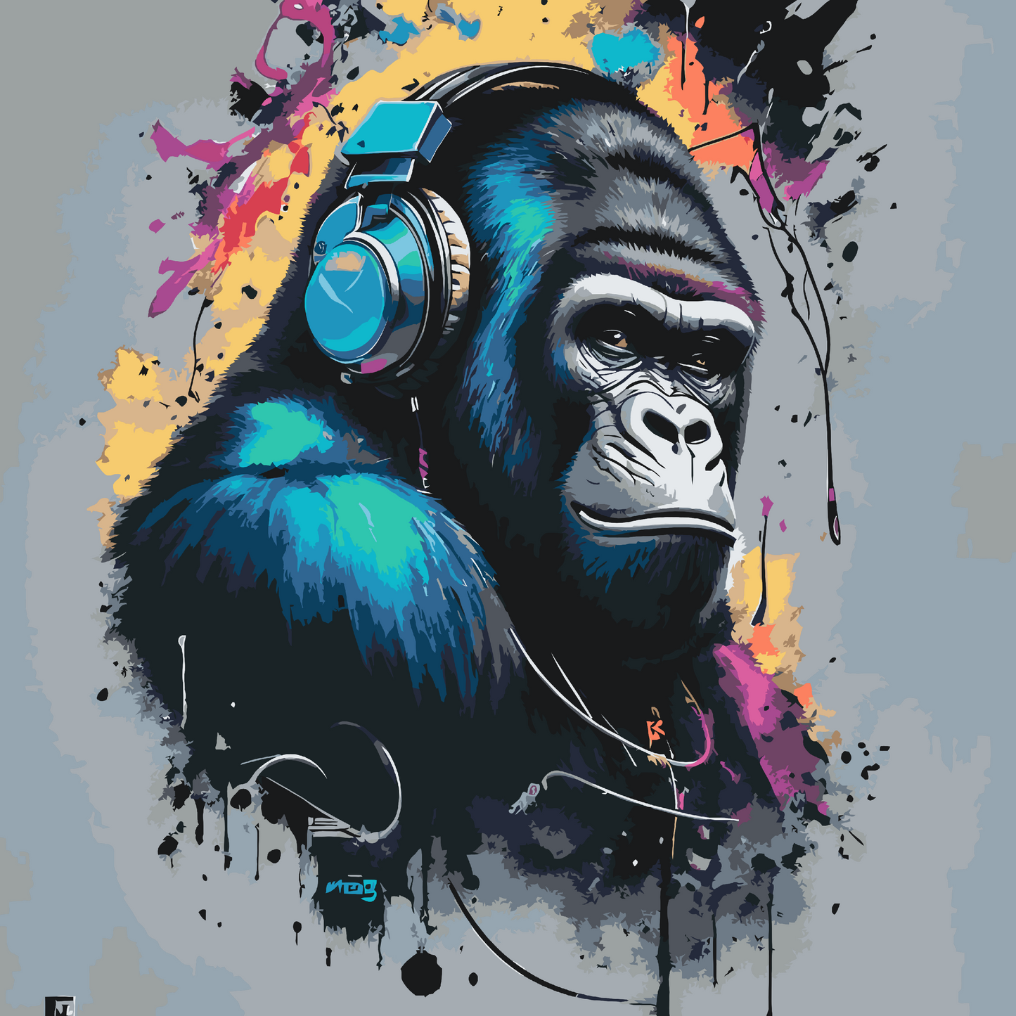 Paint by number - Gorilla med hovedtelefoner