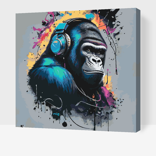 Paint by number - Gorilla med hovedtelefoner