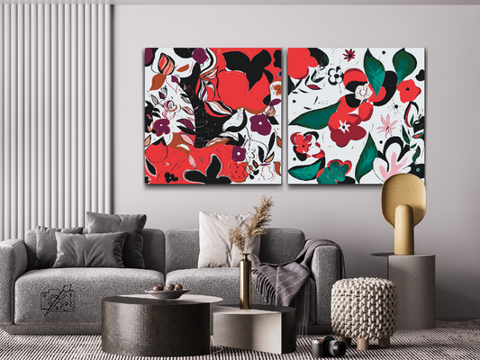 Paint by number - Abstrakte blomster (sæt af 2)