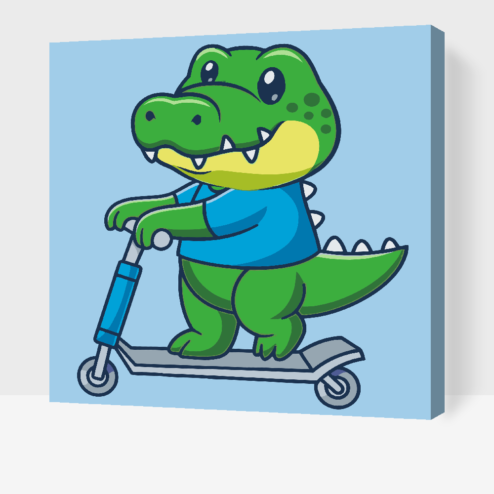 Paint by number - Krokodille på scooter