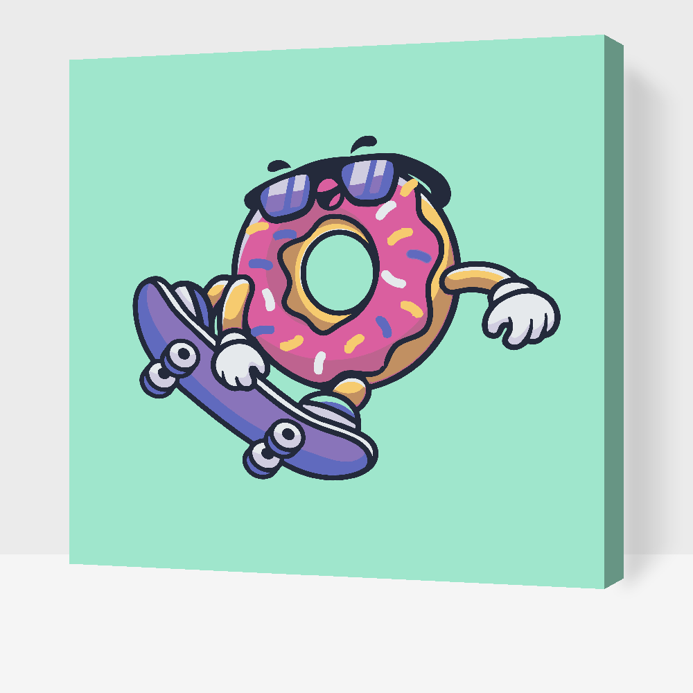 Paint by number - Donut på skateboard