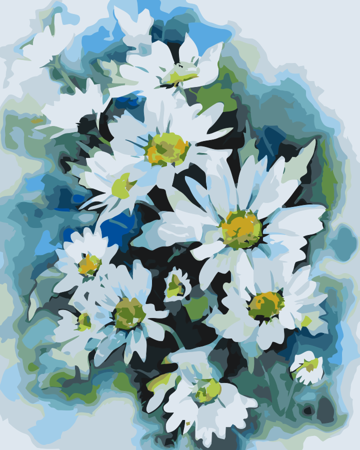 Paint by number - Efterårsblomst, hvid aster