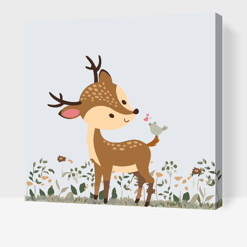 Paint by number - Fawn med en birdie