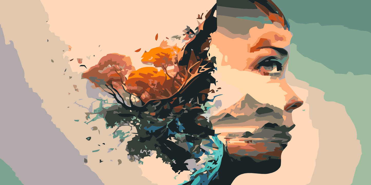 Paint by number - Ansigt, bjerg, træ