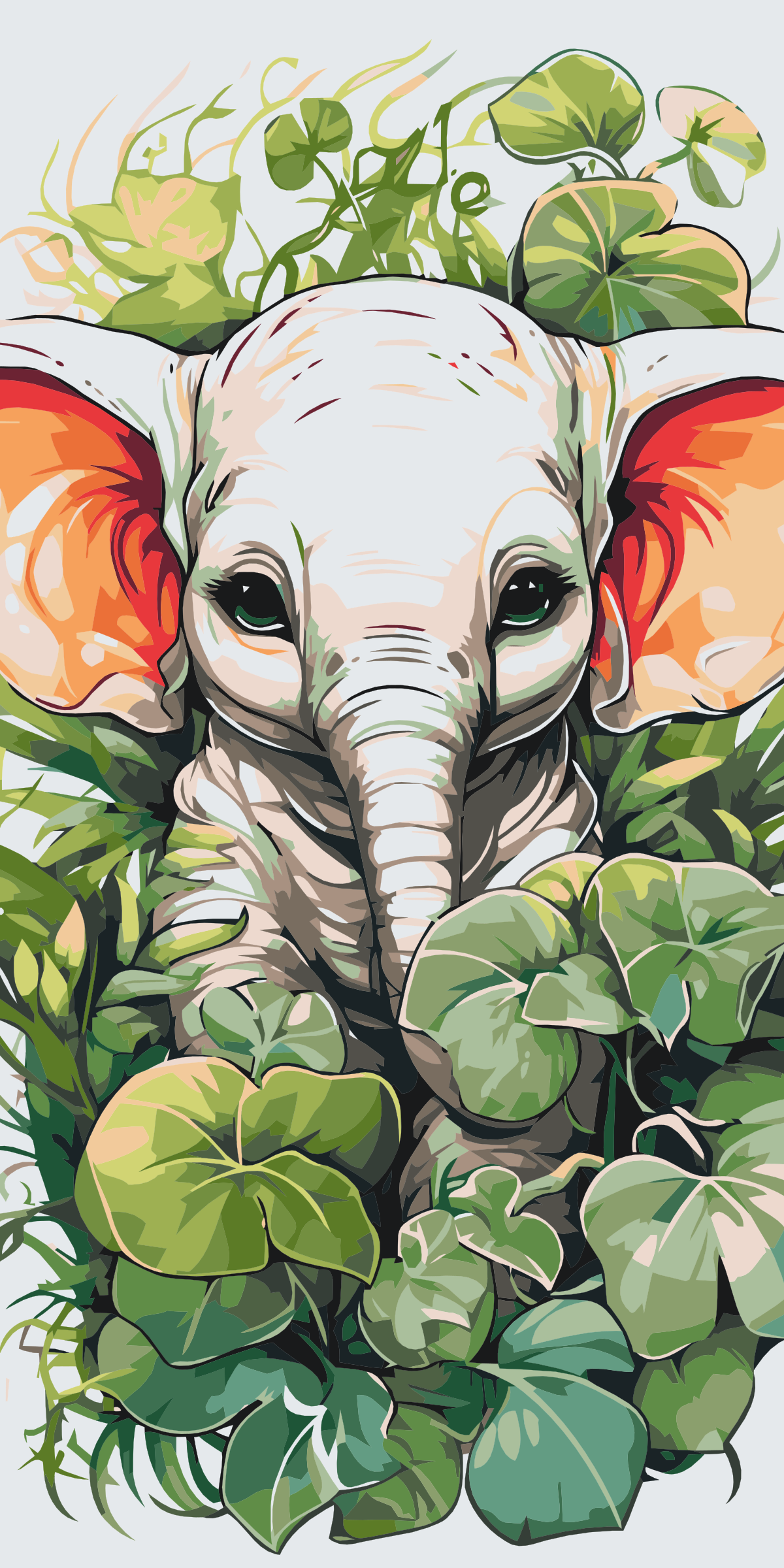 Paint by number - Elefantkalv blandt planterne