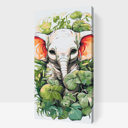 Paint by number - Elefantkalv blandt planterne