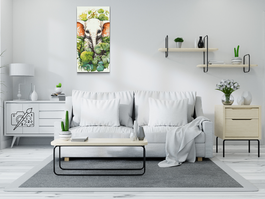 Diamond Paint - Elefantkalv blandt planterne