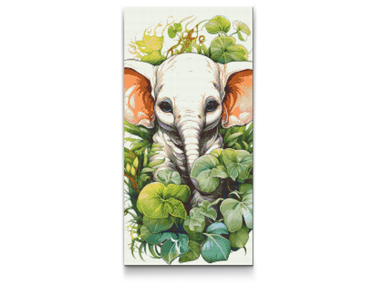 Diamond Paint - Elefantkalv blandt planterne