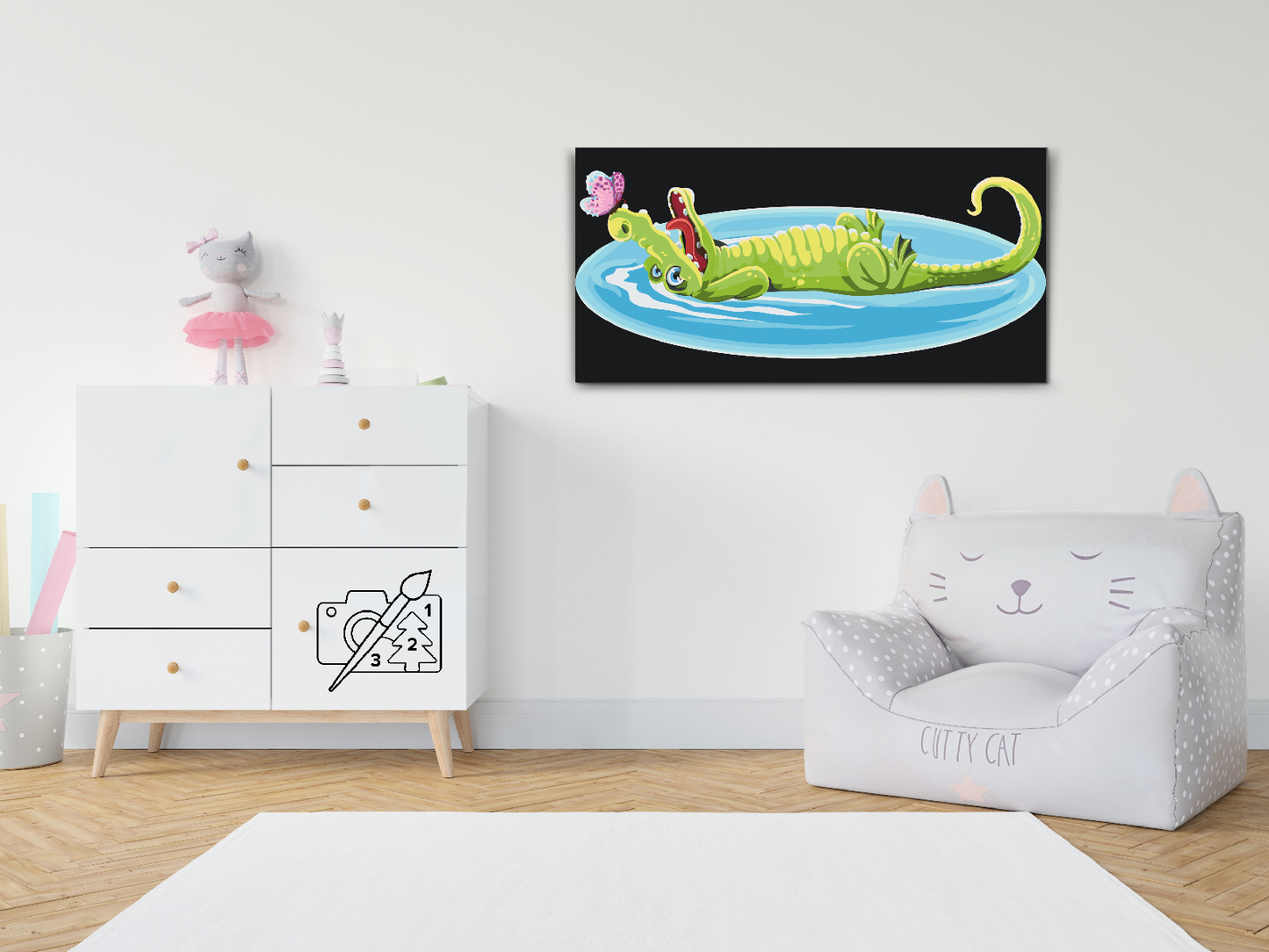 Paint by number - Krokodille med en sommerfugl