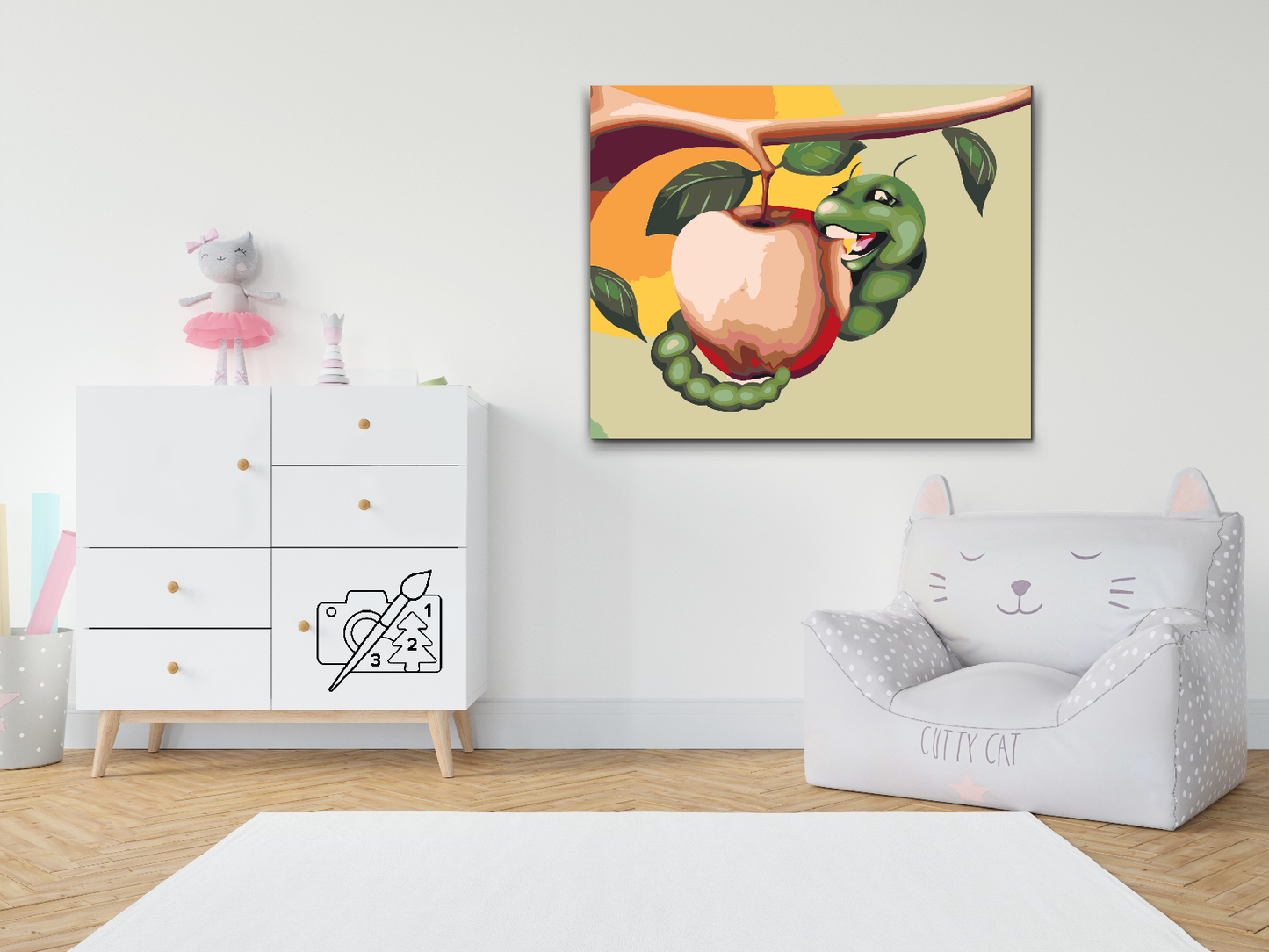 Paint by number - Larven spiser et æble