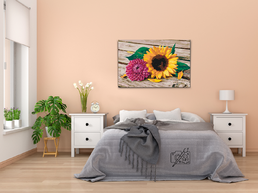 Paint by number - Solsikke og lyserød dahlia