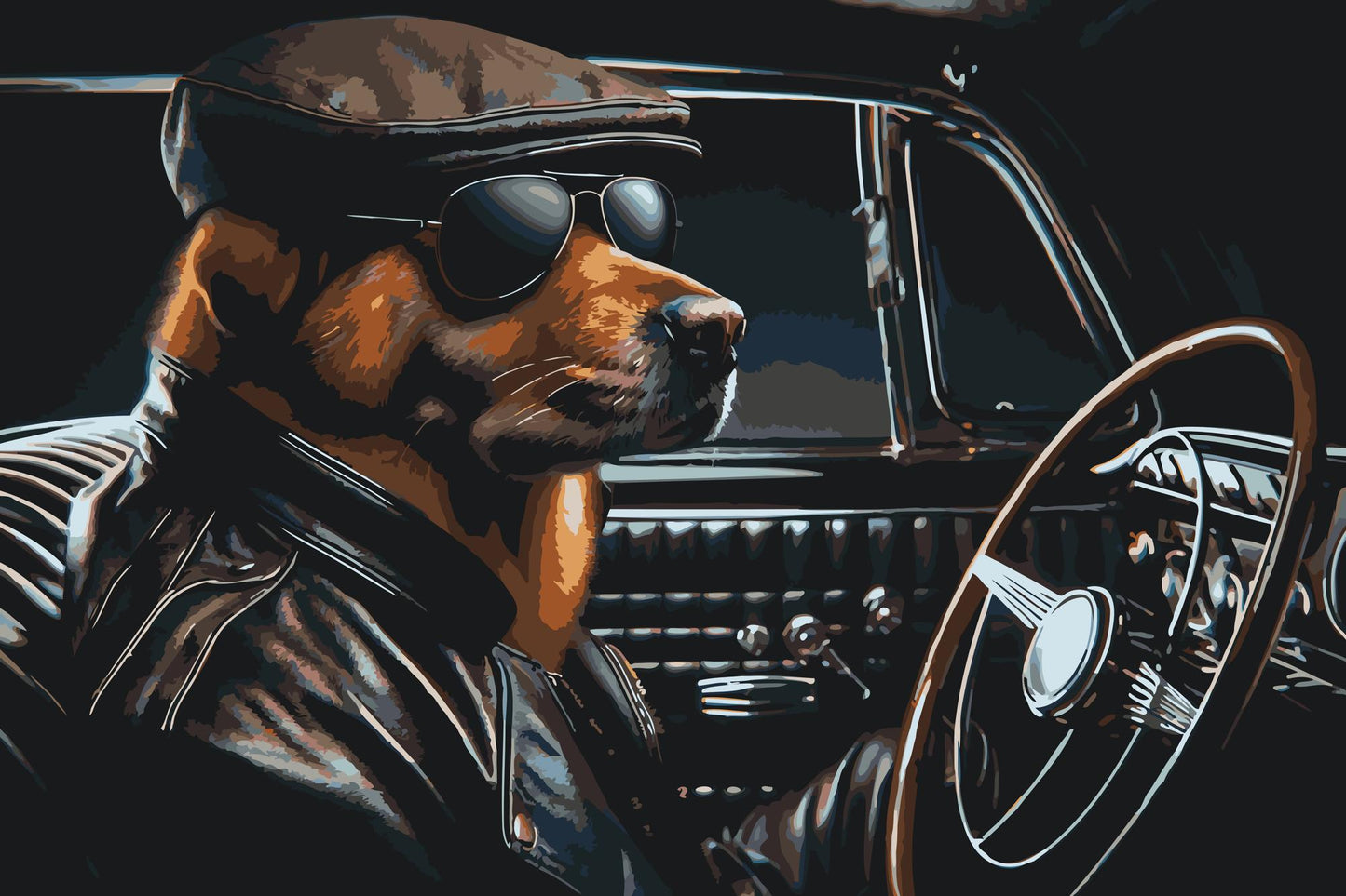 Paint by number - En hund i en sort cabriolet