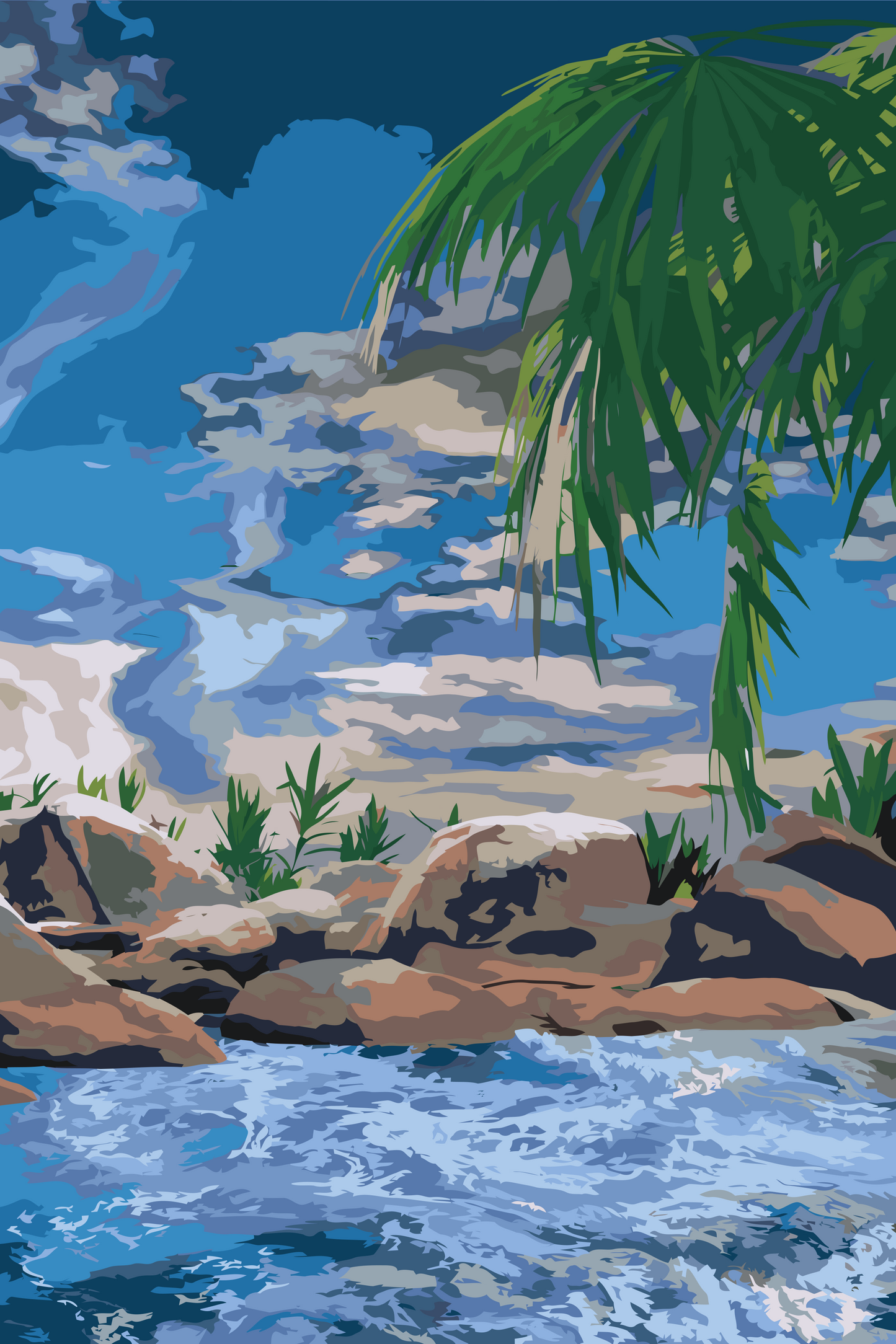 Paint by number - Ocean og Palmetræ