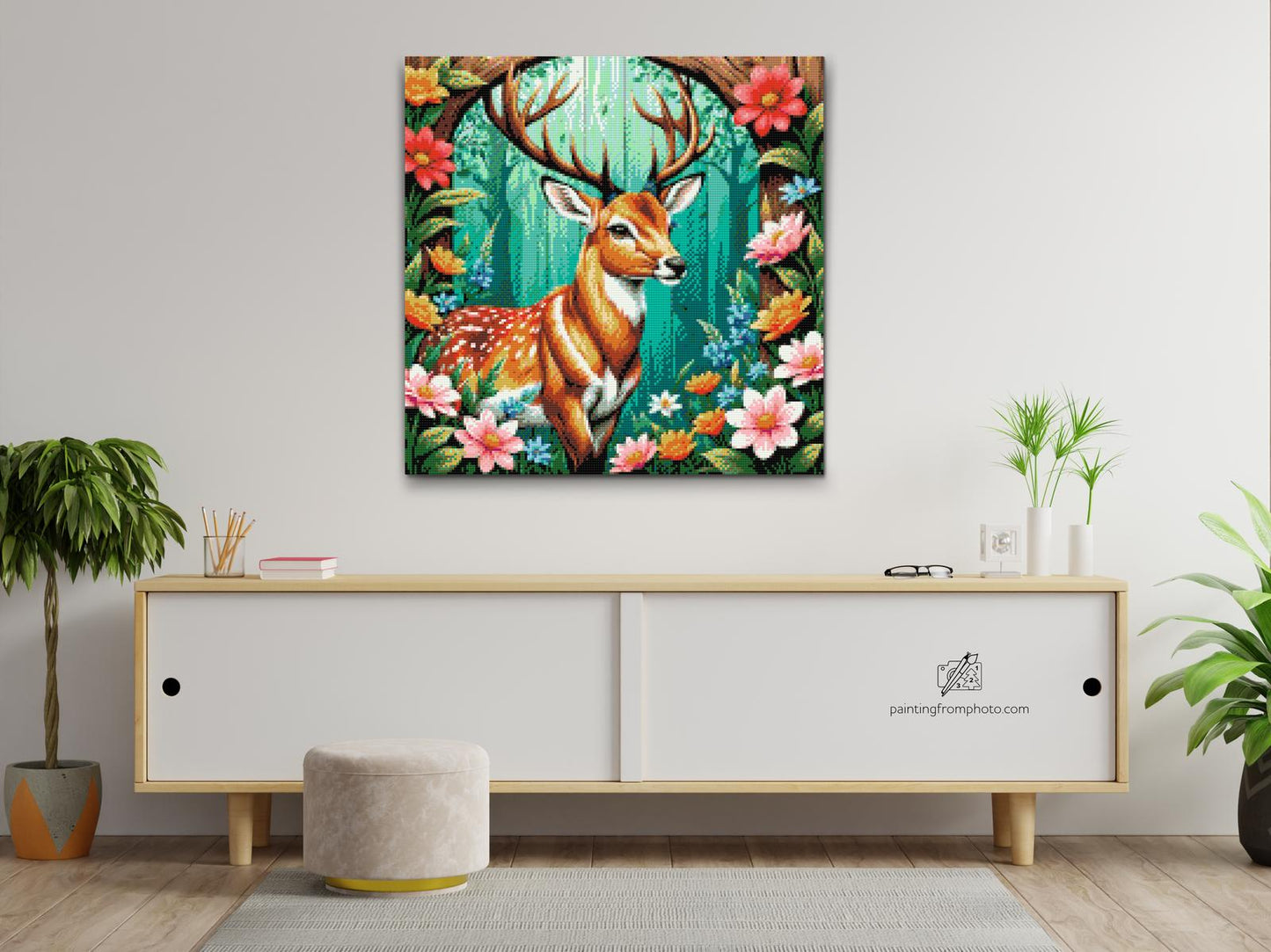 Diamond Paint - Hjorte med sarte blomster