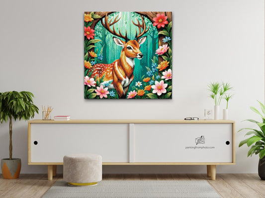 Diamond Paint - Hjorte med sarte blomster