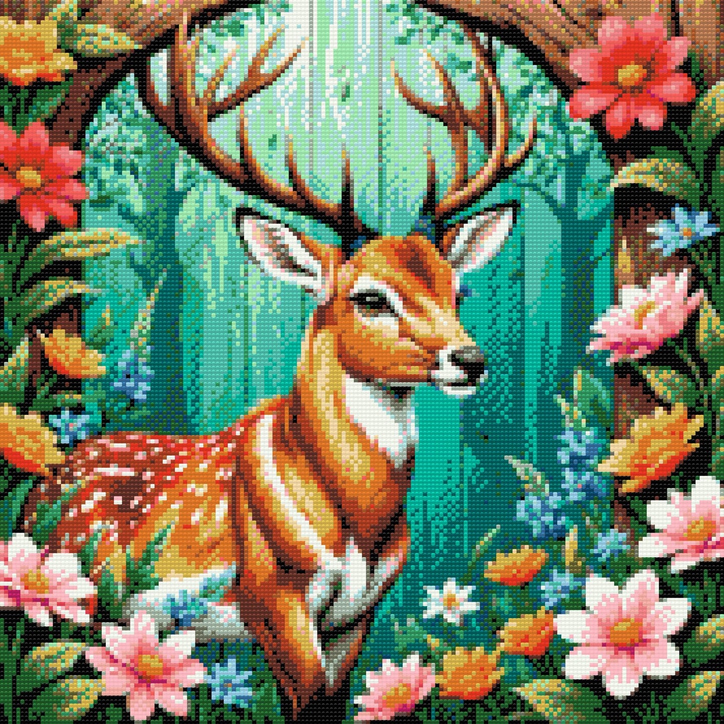 Diamond Paint - Hjorte med sarte blomster
