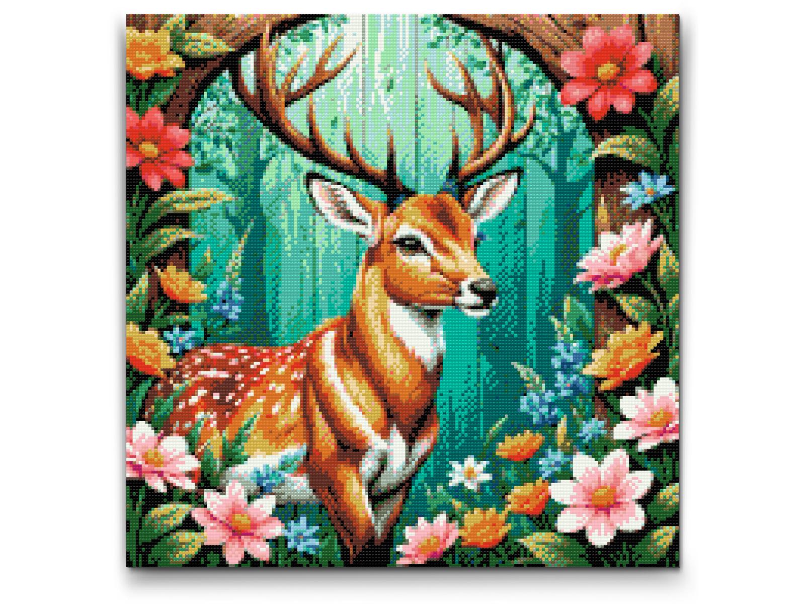 Diamond Paint - Hjorte med sarte blomster